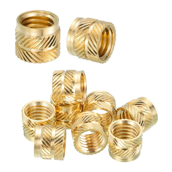 Uxcell Heat Set Threaded Inserts, 10 Pcs M10 x 10mm T x 12mm OD Pure Brass Metric Knurled Nuts Female Threaded Inserts Embedment Nut for 3D Printing Components and Plastic Materials