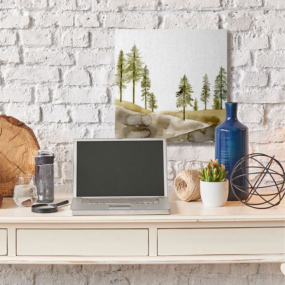 Stupell Industries Pine Tree Forest Watercolor Landscape Green Brown Canvas Wall Art Design by Jacob Green