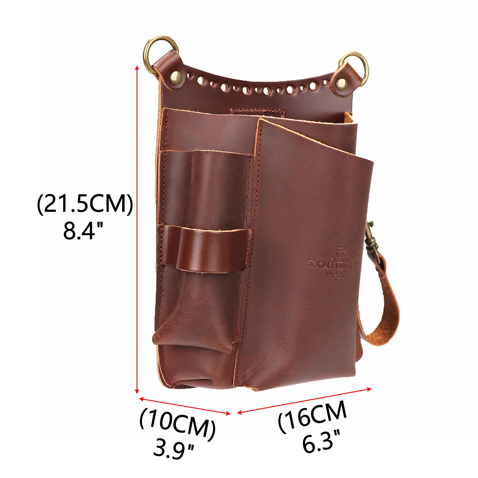 TOURBON Leather Gardening Pouch Tool Waist Bag Drywaller's Contractor Tool Carrier with Shoulder Strap Brown