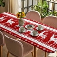 thumbnail image 3 of Christmas Elk Table Cloths for 8 Foot Rectangle Tables, Xmas Snowflakes Vintage Red Geometric Art Patio Waterproof Elastic Fitted Tablecloths, Washable Rectangular Table Cover for Camping, 3 of 8