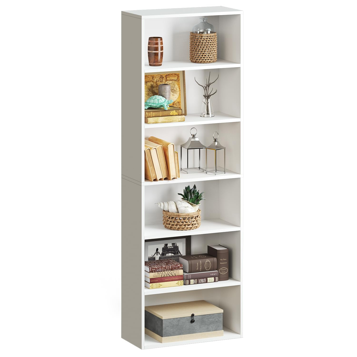 Bapipro Bookcase and Bookshelf, Floor Standing 6-Tier High Bookshelf, Display Storage Rack, Home Decorative Furniture, Suitable for Home Offices, Living Rooms, and Bedrooms,White