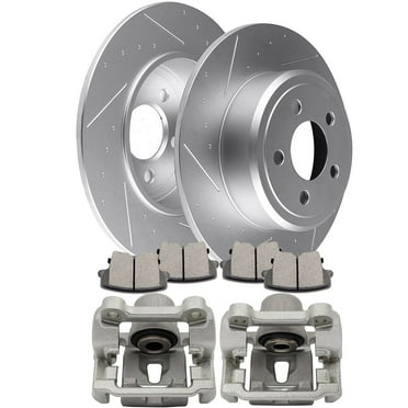 cciyu Rear Brake Kits with Calipers - 4 Dics Rotors 8 Ceramic Pads 4 Calipers With Bracket fit For Chrysler 2005-2018 For Dodge 2005-2018 (8PCS)