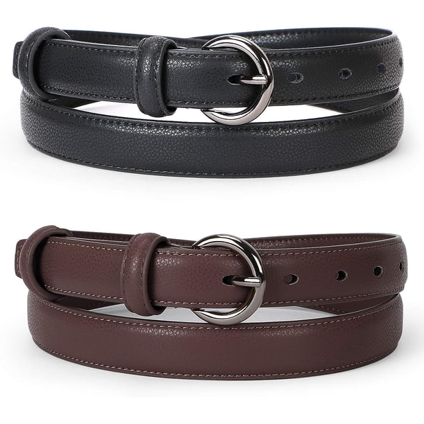 Cinturón de cuero para mujer, paquete de 2, cinturón de vestir fino con hebilla de pasador, cinturón sólido para pantalones vaqueros, paquete de 2, cinturones de cuero finos para mujer,
