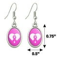 thumbnail image 4 of Breast Cancer Awareness Pink Ribbon in Heart Novelty Dangling Drop Oval Charm Earrings, 4 of 4