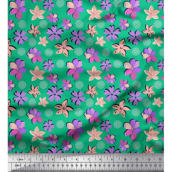 Soimoi Green Cotton Duck Fabric Artistic Floral Print Fabric by the Yard 42 Inch Wide