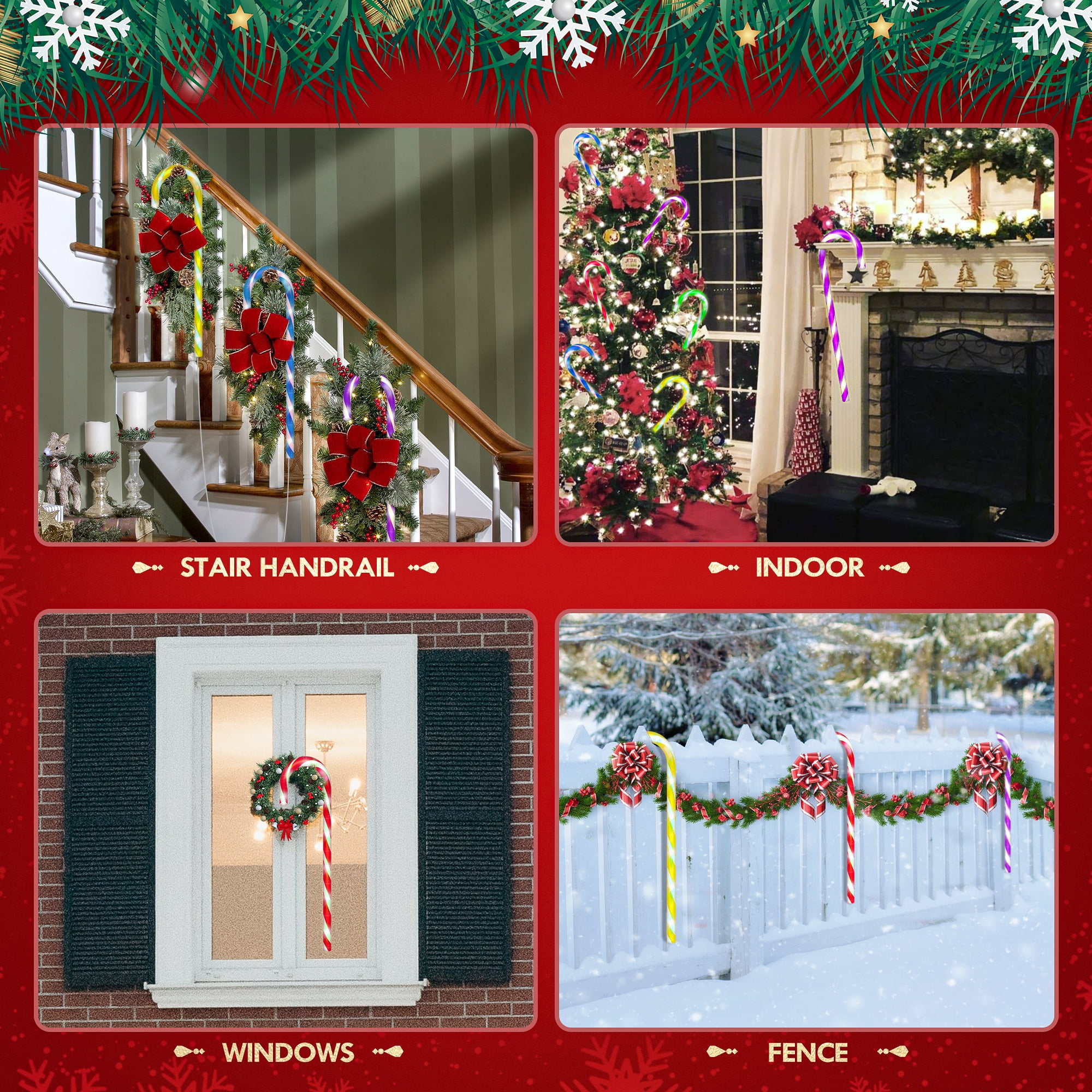 10 Pack 8 Modes Christmas Candy Cane Lights 21 Inch Flickering Candy Cane Pathway Marker Waterproof UL Listed Christmas Lighting Decoration Light Outdoor Indoor