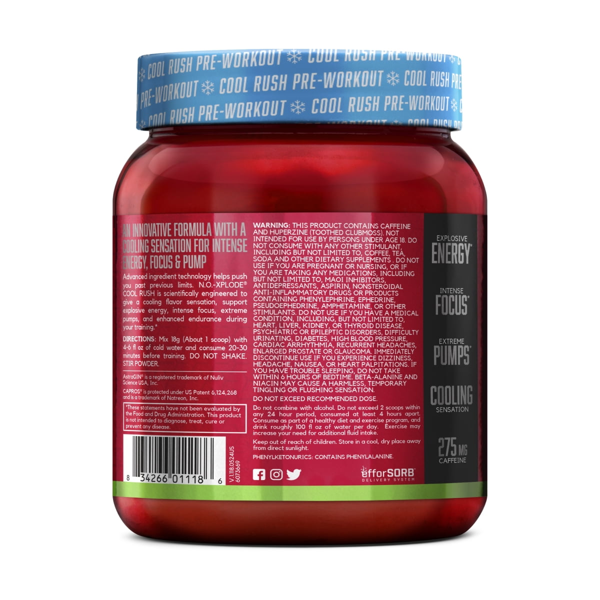 BSN N.O.-XPLODE Cool Rush Pre Workout Powder, Preworkout Energy Supplement for Men and Women with Creatine and Beta-Alanine, New Flavor: Cherry Lime Ice, 30 Servings