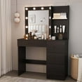 thumbnail image 1 of Costway Makeup Vanity Desk with Mirror and Lights Charging Station 3-Color LED Lights Black, 1 of 10