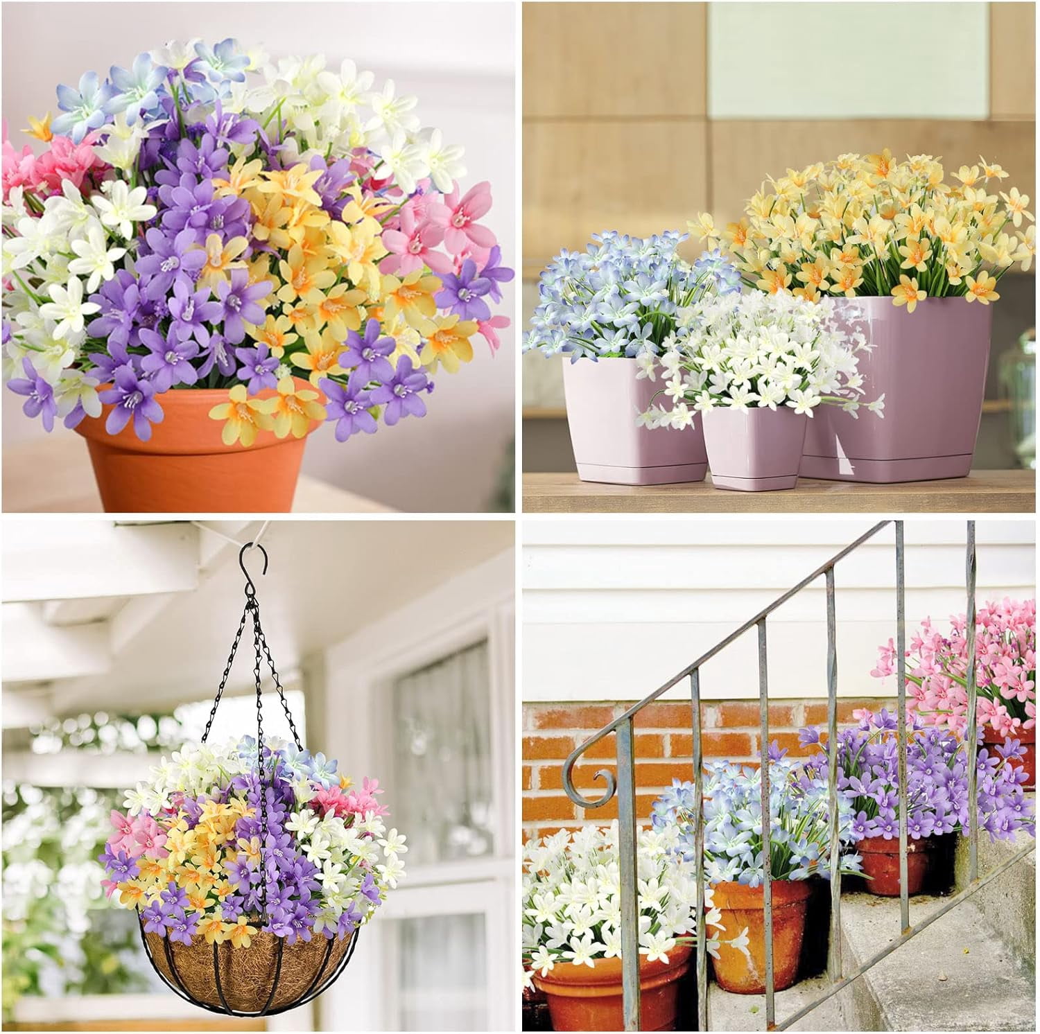 20 Bundles Artificial Flowers Outdoor UV Resistant Fake Silk Plants Plastic Faux Shrubs Indoor Outside Front Porch Window Box Garden Home Hanging Planter Decoration (Mixed)