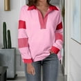 thumbnail image 2 of SnZhen Women's Color-blocking Splicing Long Sleeved V-Neck Pullover Casual Fashion Tops Hot Pink L, 2 of 5