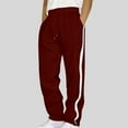 thumbnail image 4 of Hinvhai Men's Athletic Pants Elastic Waist Striped Wide Leg Joggers Loose Baggy Sweatpants Casual Trousers with Pockets Wine XXL(XXL), 4 of 7