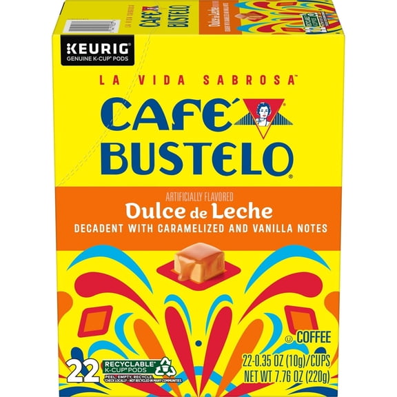 Cafe Bustelo Dulce de Leche Artificially Flavored Coffee, 22 Ct. K Cup pods