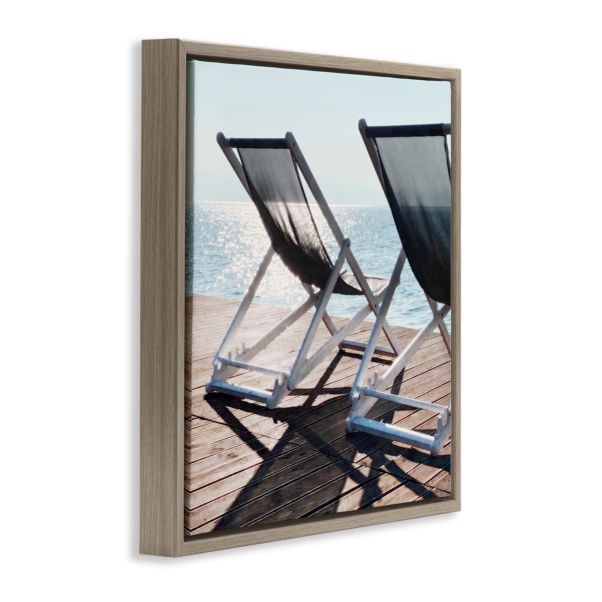 Stupell Industries Beach Shadow Reach Landscape Painting Brown Floater Framed Canvas Art Print Wall Art, 18 x 18