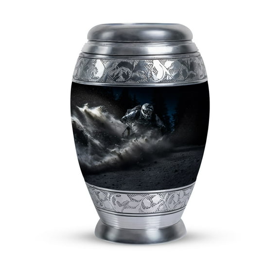 Skiing Urns For Men - Funeral Urns For Adult Ashes Women, Adult Urns - Ash Containers - 10 Inch Large Cremation Urn - Burial Urns For Ashes - Metal Urns For Ashes - Cremation Urns For Ashes