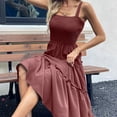 thumbnail image 6 of gljltg Sundress Dresses for Women Summer Sleeveless Square Neck Midi Dress Beach Holiday Loose Solid Color Casual Dresses Flowy Swing Pleated Suspender Dress, 6 of 7