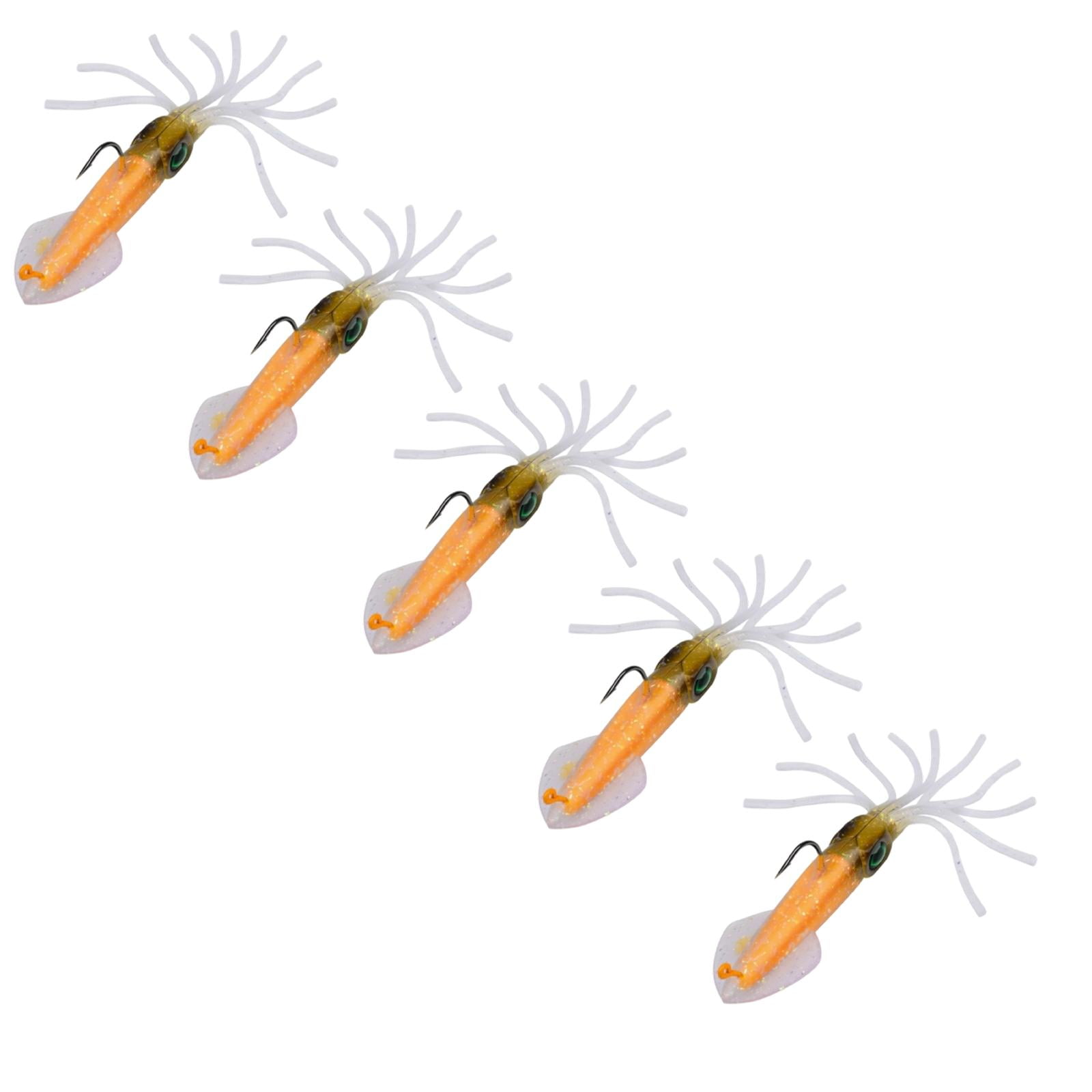 5PCS Fishing Squid Jigs Lures Soft Luminous UV Octopus Trolling Bait with Hook Long Streamlined Body for High Performance Casting Big Game Saltwater Squid Jig