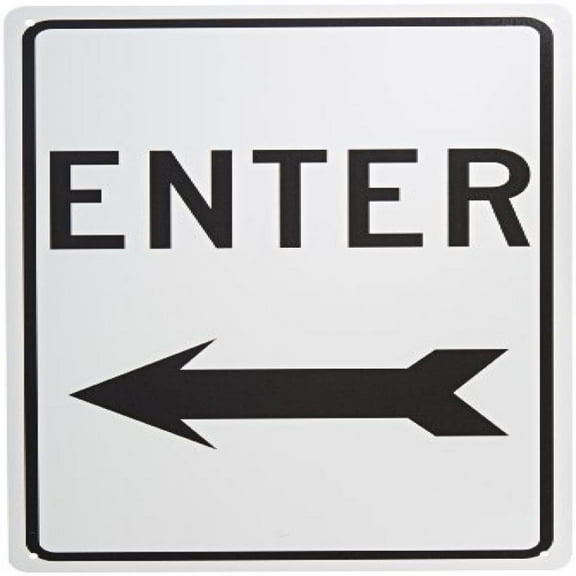 NMC TM77G Traffic Sign, Legend ENTER with Left Arrow, 12 Length x 18 Height, Aluminum 0.040, Black on White