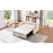 Beige Convertible Sofa - 3 USB Ports & Cup Holders - For Cozy Nights - Device Charging and Spill - proof