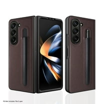 SaniMore for Samsung Galaxy Z Fold 5 (7.6" 2023) Case, PU Leather Skin & Hard PC Backplane Pencil Slot, Shockproof Anti-fall Wear-resistant Anti-scratch Folding Shell, Brown