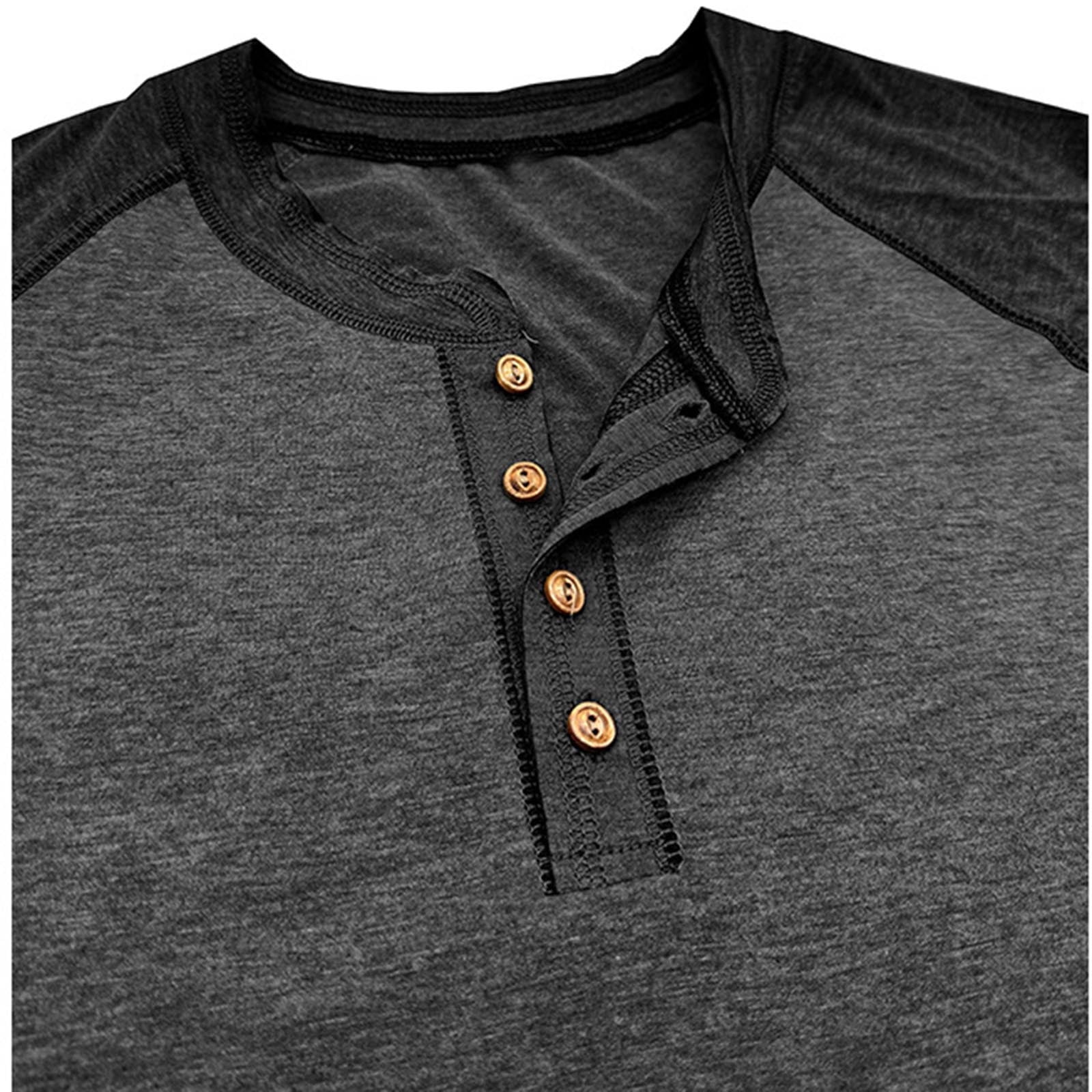 Feancey Cotton Henley Shirts for Men Raglan Long Sleeve Button Up Tshirt Color Block Fashion Baseball T-Shirts Slim Fit Casual Gym Muscle Tees Black XXL
