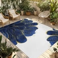 thumbnail image 2 of Outdoor Rug 3x5 ft Navy Blue Watercolor Floral Outdoor Large Area Rug Non Slip Rubber Golden Lines Front Door Mat RV Rug Camping Carpet Patio Outdoor Rugs for Backyard Balcony Deck Porch Indoor, 2 of 9