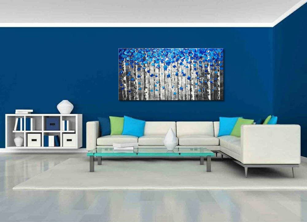 Textured Forest Abstract Canvas Wall Art Hand Painted Modern Blue 