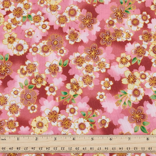 Tela floral rosa de 59 pulgadas de ancho, patchwork de flores, telas de costura retro estampadas para manualidades y acolchado