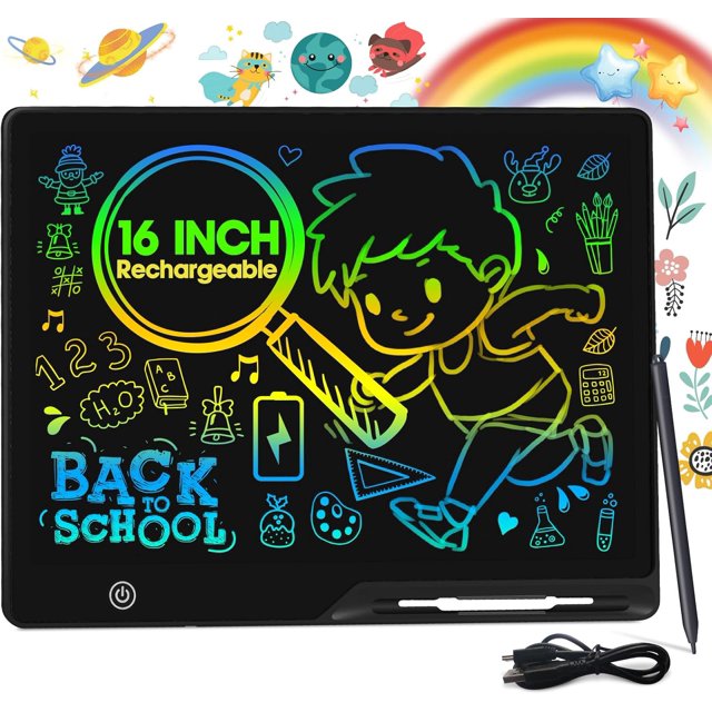 Tablero de escritura LCD para niños, tablero de dibujo recargable para niños de 16 pulgadas, tablero de dibujo colorido para niños de 3, 4, 5, 6, 7 y 8 años, juguetes para niñas, niños y adultos, rega