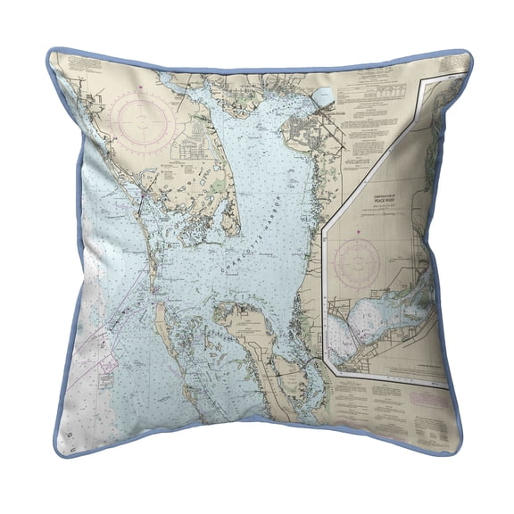 Betsy Drake HJ11426 Charlotte Harbor, FL Nautical Map Large Corded Indoor & Outdoor Pillow - 18 x 18 in.