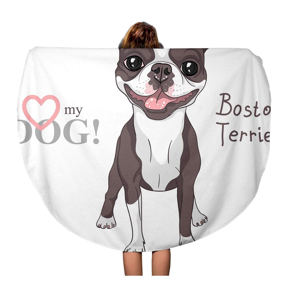 JSDART 60 inch Round Beach Towel Blanket Red Bull Smiling Dog Boston Terrier Breed Standing Rat Travel Circle Circular Towels Mat Tapestry Beach Throw Walmart