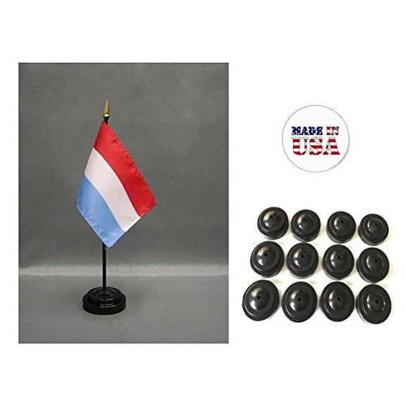 Box of 12 Luxembourg 4"x6" Miniature Desk & Table Flags Includes 12 Flag Stands & 12 Luxembourger Small Mini Stick Flags