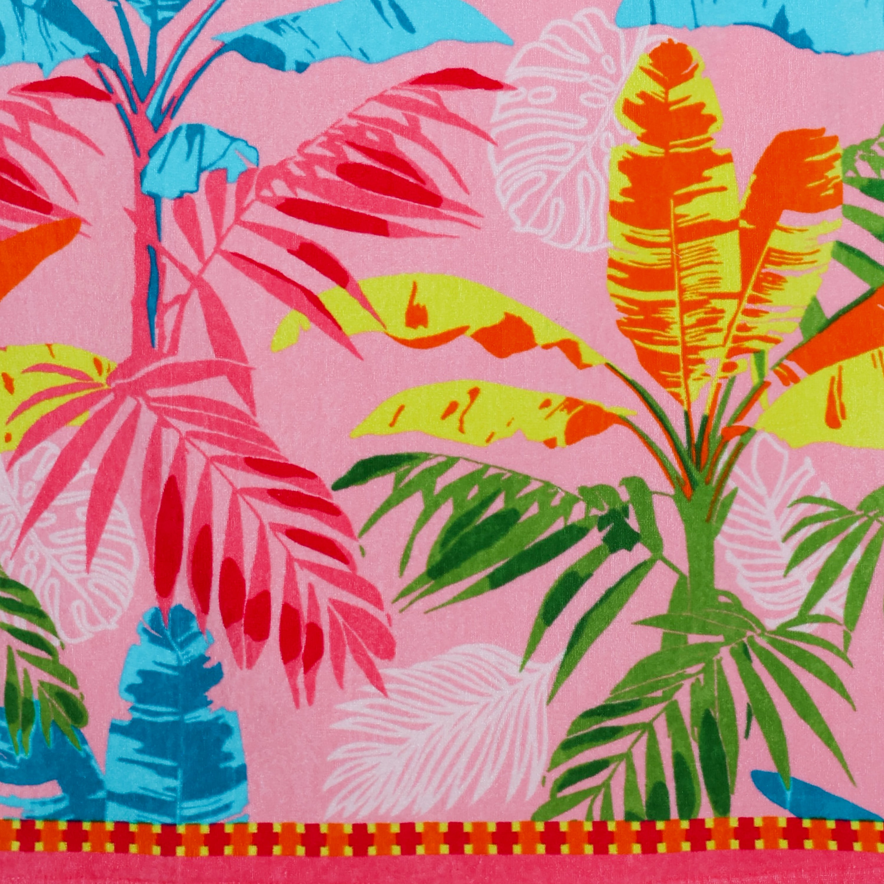 Printed Oversized Pink Palm Beach Towel, Soft Cotton, 34 x 64 Inches