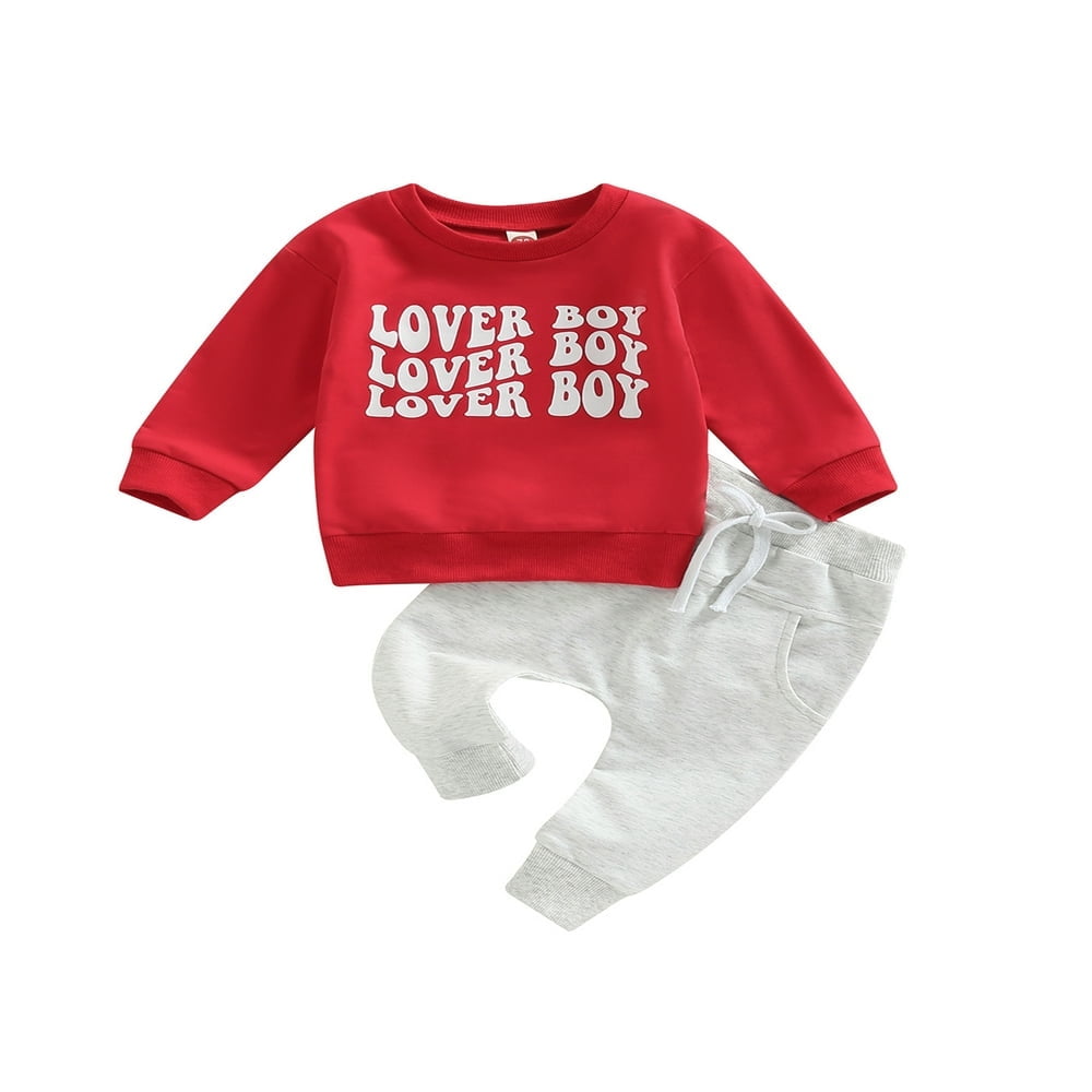 Baby Boy Clothes Toddler Lover Boy Valentines Day Outfits Long Sleeve Shirts Letter Sweatshirt Pants Fall Winter Set Walmart
