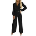 thumbnail image 3 of HVOBTTY Two Piece Blazer Sets for Women, Women's Fall Outfits Set, Women's Solid Color Long Sleeve Buttoned Blazer Jacket and Stright Leg Long Pants Suit Set Black, L, 3 of 5