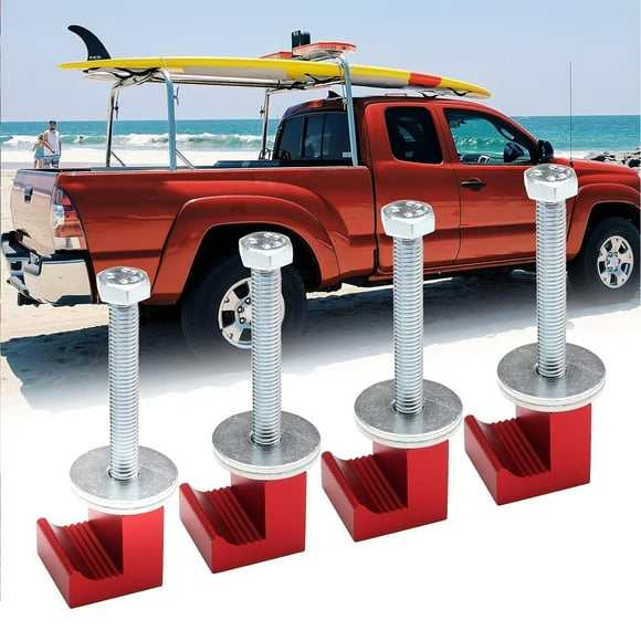 4 Pack Kit de Montage Universel pour Boîte à Outils de Camion Sans Perçage, Alliage d'Aluminium Pontise Fermement la Boîte à Outils Attache de Câble Crochet en J (Rouge)