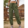 thumbnail image 3 of KelaJuan Women Cargo Pants Solid Color Drawstring Elastic High Waist Loose Trousers Sweatpants Bottoms with Big Pockets, 3 of 6