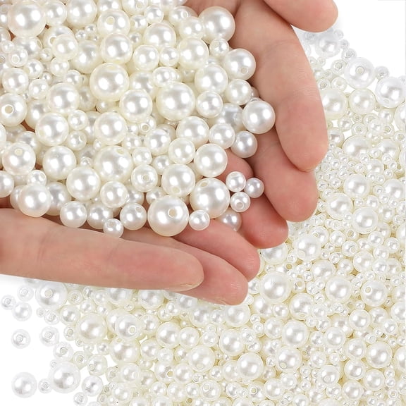 2038 Pcs Pearl Beads with Hole, 5 Size Pearls for Crafts, Round Loose Pearl Beads for Jewelry Making, Pearls for Jewelry Making, Decoration, DIY Crafts, Vase Filler and Makeup Brush Case