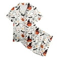 thumbnail image 4 of Caqnni Satin Pajamas Set for Girl Halloween Skeleton Pumpkin Print Pjs 2 Piece Short Sleeve Button-Down Shirt with Shorts Girls Halloween Pajamas Sets (12-13 Years,White), 4 of 5