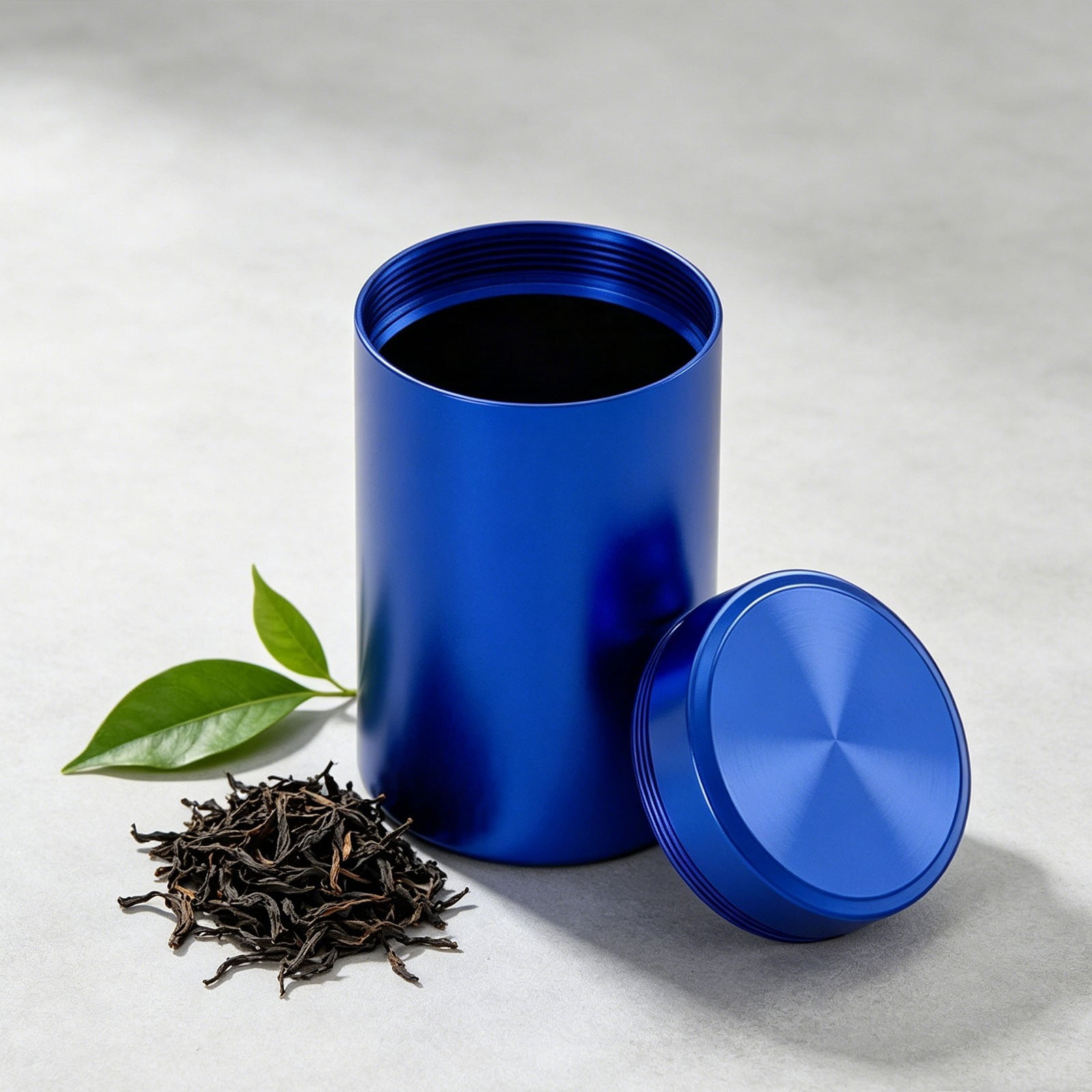 Portable Medium Aluminum Tea Canister, Lightweight Food Grade Travel Storage Container, Empty Leak Proof Jar For Loose Leaf And Outdoor Use (Blue)