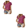 thumbnail image 3 of Camiseta plisada de manga corta Qarigey verano cuello en V color sólido rojo ladrillo S 2piezas, 3 of 6