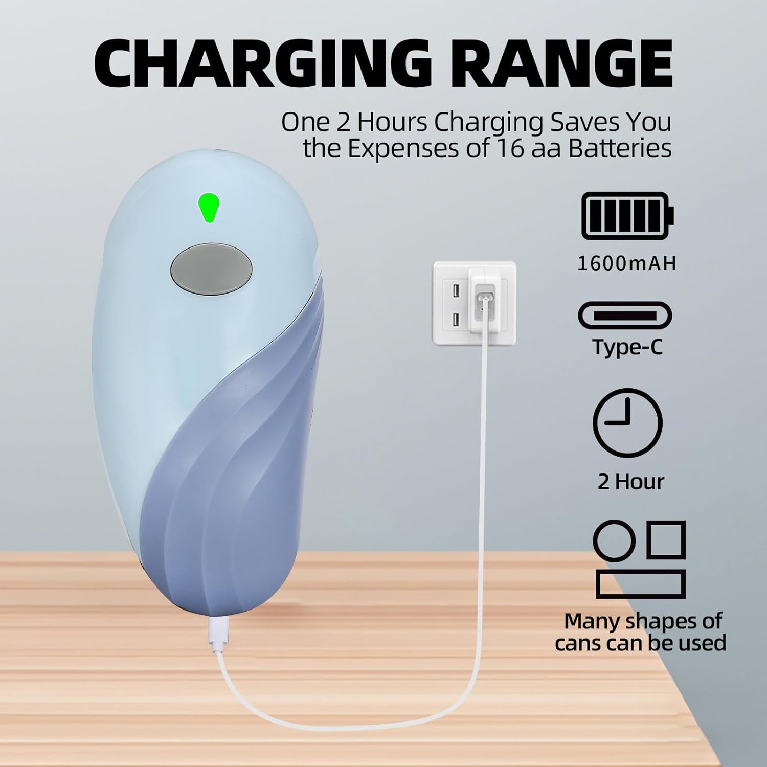 Rechargeable Auto Electric Can OpenerTouch Side Cut Opener Open Your Cans with A Simple Press of Button - Automatic,Smooth Edge,Food-Safe,for Kitchen for Seniors Arthritis Small Size (Blue)
