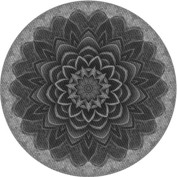 Ahgly Company Indoor Round Patterned Dark Gray Black Area Rugs, 5' Round