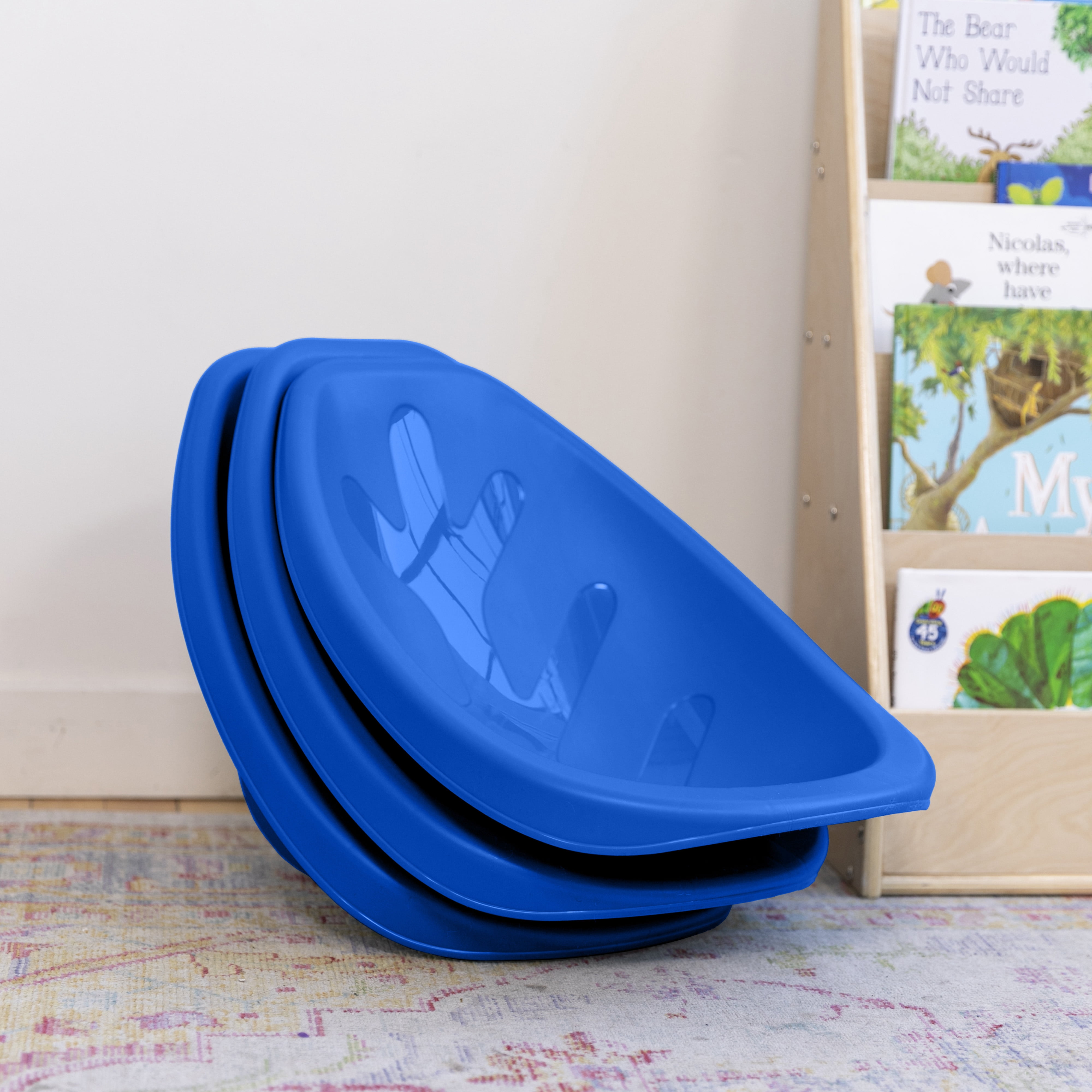 ECR4Kids Plastic Leaf Scoop Floor Rocker Seat, Classroom Furniture, Blue, 6-Piece