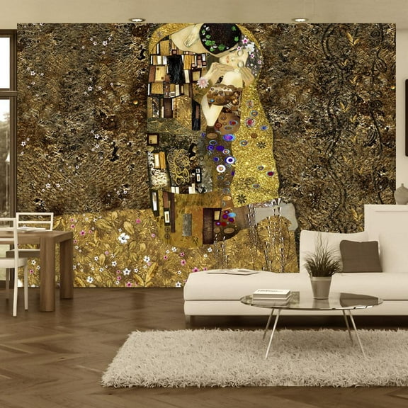 Tiptophomedecor Abstract Wallpaper Wall Mural - Klimt Inspiration: Golden Kiss
