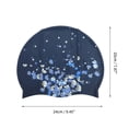 thumbnail image 4 of Gorro de natación impermeable de silicona con estampado floral, 1 pieza, azul marino y blanco, 4 of 5