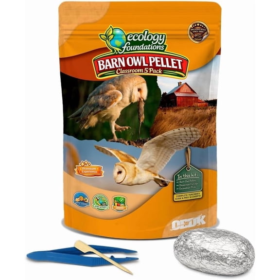 OBDK Barn Owl Pellets for Dissection - 5 Pack Jumbo Sized (2.0"-Larger) with Tools, Guide, and Charts from Owl Brand Discovery Kits