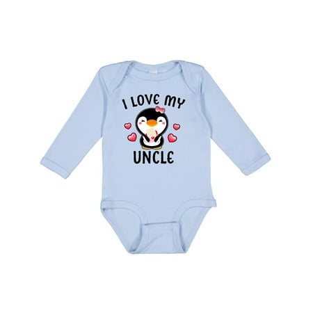 

Inktastic I Love My Uncle with Cute Penguin and Hearts Girls Long Sleeve Baby Bodysuit