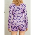 thumbnail image 2 of Valentine's Day Sexy Deep V Jumpsuit Long Sleeve Button Lips Love Heart Print Mini Bodycon Romper, 2 of 6