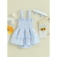 thumbnail image 5 of Aojekbee Baby Girl 2Pcs Summer Outfits Sleeveless Daisy Print Smocked Romper Dress with Headband Set Infant Clothes, 5 of 10