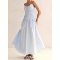 thumbnail image 4 of Sky Blue Womens Ruffle Trim Spaghetti Strap Maxi Dress With Smocked Waist And Flowy A-Line Skirt, 4 of 6